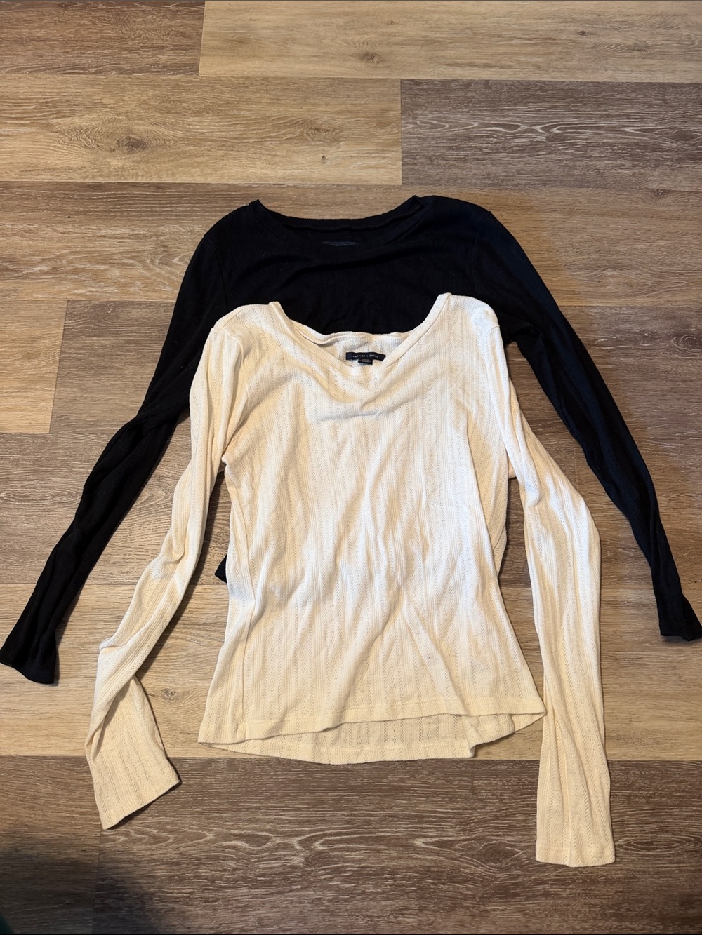 American Eagle Outfitters Long Sleeve Scoop Neck Top - Black & Cream